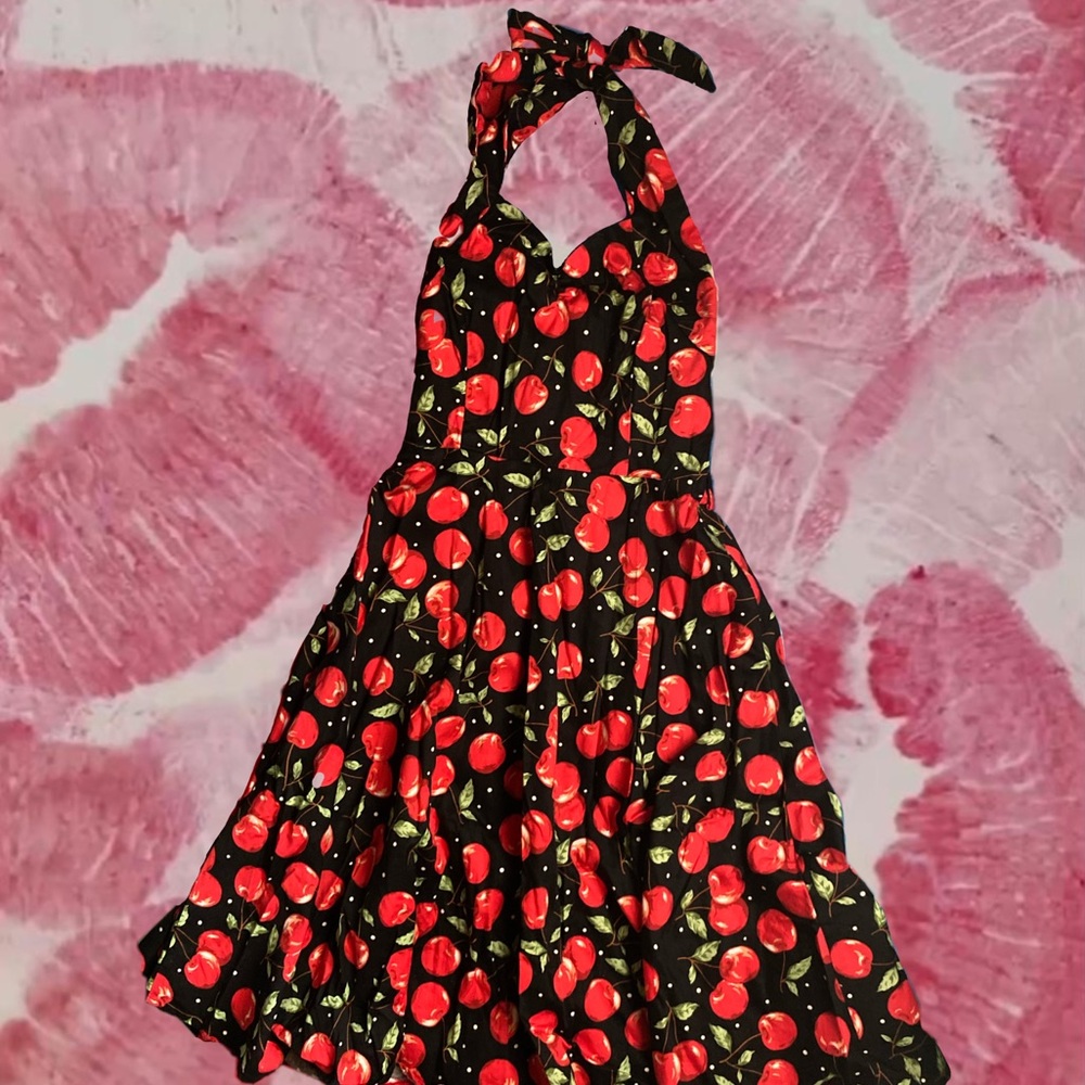 Vintage halter corset cherry skater dress black and red Halloween costume